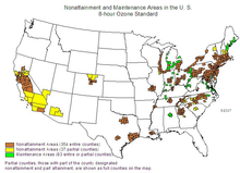 U.S. Non-Attainment Areas for ozone pollution in June 2007 US-ozone-non-attainment-2007-06.png