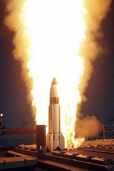 File:US Navy 051117-O-XXXXX-003 A Standard Missile Three (SM-3) is launched from the vertical launch system (VLS) aboard the Pearl Harbor based Aegis cruiser USS Lake Erie (CG 70), during a joint Missile Defense Agency, U.S. Navy ba.jpg