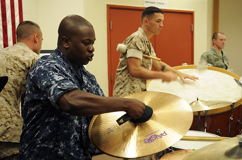File:US Navy 110518-N-WP746-217 Musician 2nd Class Ed William, assigned to the U.S. Pacific Fleet Band, plays the cymbals during the joint-service rehea.jpg