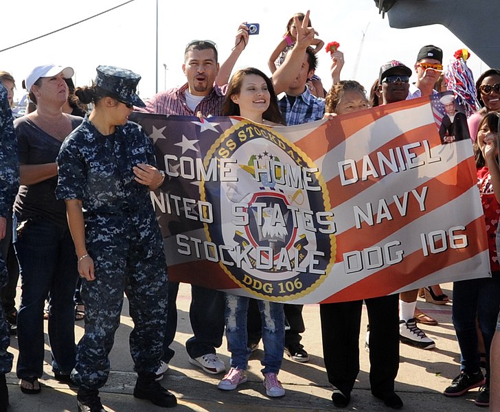 File:US Navy 110722-N-DI719-038 Friends and family members wait to greet Sailors from USS Stockdale (DDG 106) upon her return from a six month deploymen.jpg