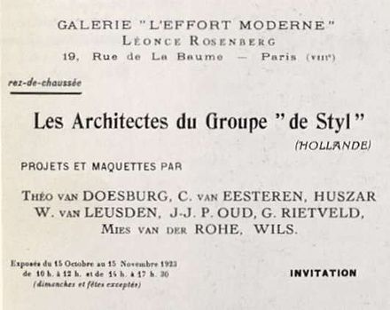 Exhibition "De Stijl" in Paris, 15 October – 15 November 1923