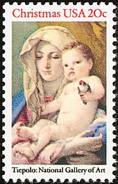 Christmas stamp released in the United States in 1982, featuring a painting by Giovanni Battista Tiepolo United States Christmas stamp 1982 Madonna of the Goldfinch, Giovanni Battista Tiepolo c. 1760.jpg