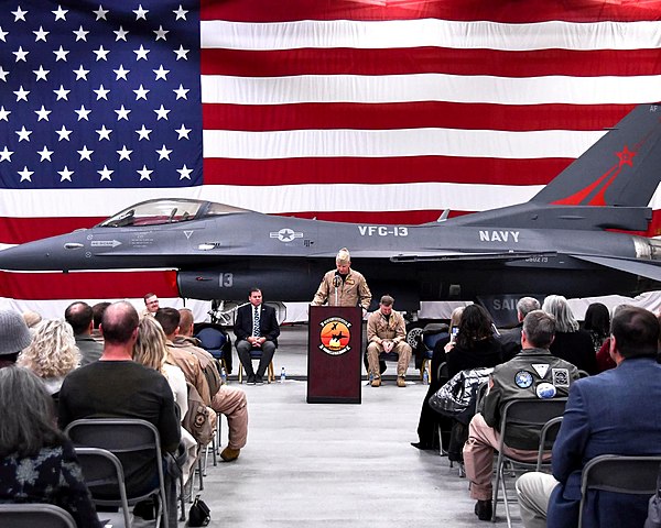 A squadron F-16C Fighting Falcon during a ceremony at NAS Fallon in 2022