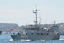 The Tongan patrol boat VOEA Savea (P203) in Sydney Harbour, 2013. VOEA Savea (P203) - RAN-IFR 2013 D3 74.jpg