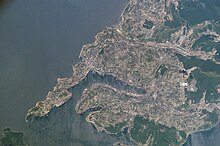 View of Vladivostok and Zolotoy Rog Bay from space.