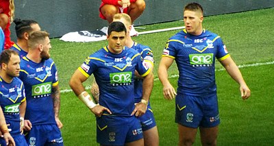 Goodwin (centre) playing for Warrington against Catalans at Wembley in 2018 Warrington v Catalans.jpg