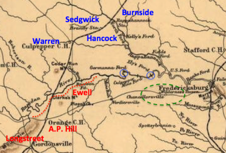 map showing position of Union and Confederate armies on May 2