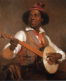 William Sidney Mount painted scenes of black and white American musicians. This 1856 painting depicts an African-American banjo player. William-sidney-mount-the-banjo-player-1856.jpg