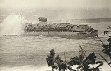 RMS Caribia crashing into the Glass Breakwater, 1974 Wreck of the Caribia.jpg