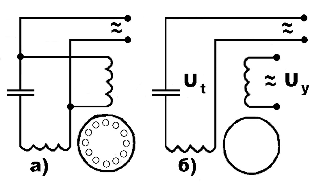 Однофазный асинхронный двигатель с короткозамкнутым ротором схема