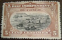 Порт Матади на почтовой марке 1895 года Свободного государства Конго