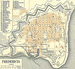 Plan of Fredericia (Denmark) in 1900 - the city was founded in 1650 -Fredericia 1900.jpg