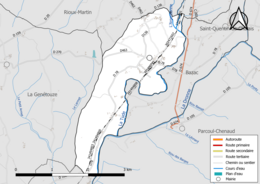 Carte en couleur présentant le réseau hydrographique de la commune