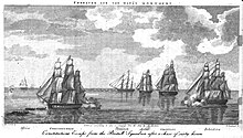 Constitution's escape from the British squadron after a chase of sixty hours, 1816 1816 Constitution Escape engr byWHoogland NavalMonument LC.jpg