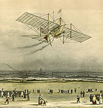 The Aerial Steam Carriage, performed the world's first powered flight in 1848 1843 engraving of the Aerial Steam Carriage.jpg