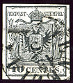 10 centes. Machine paper issue 1854, cancelled at VENEZIA. Mi 2Ya.