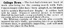 Harvard v Yale game played under the "concessionary rules" in 1875, the first rugby-style game between US-based colleges 1875 collegenews at bostonglobe.jpg