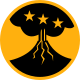 On a yellow disk 3 1/4 inches in diameter with a 1/8 inch edge, a conventionalized black volcano emitting smoke, the volcano charged with three yellow mullets in fess