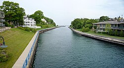 The short Pine River flows through downtown, past the Charlevoix South Pier Light Station, and into Lake Michigan