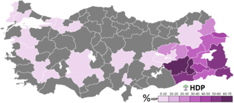 Stimmenanteile der Bürgermeisterkandidaten der HDP nach Provinzen.