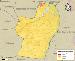 Carte des zones d'aléa retrait-gonflement des sols argileux de Beaucaire.