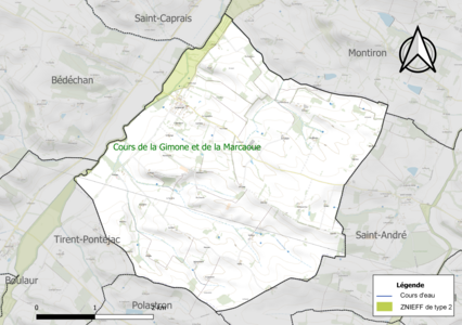 Carte de la ZNIEFF de type 2 sur la commune.