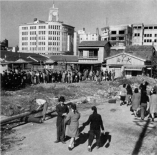 A long line for food distribution - Ginza, Tokyo 1946