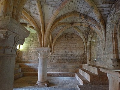 The vaulted ceiling of the chapter house of Thoronet Abbey, where the monks met daily