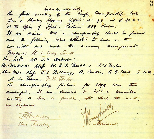 Act of foundation of the "River Plate Rugby Union", 10 April 1899