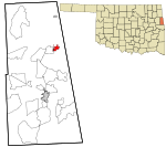 Adair County Oklahoma incorporated and unincorporated areas Westville highlighted.svg