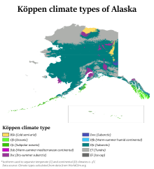 Koppen climate types of Alaska Alaska Koppen.svg