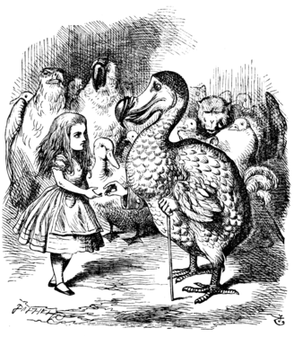 Il·lustracions d'Alícia i El Dodo de Les aventures d'Alícia al país de les meravelles, de John Tenniel (1865)
