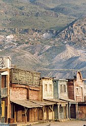 Set of The Good, the Bad and the Ugly with the distinctive rugged terrain in the background