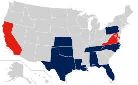 States with full members (blue) and affiliate members (red)