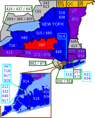 <span class="mw-page-title-main">Area code 607</span> Area code in the Southern Tier of New York