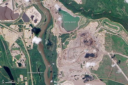 Mining operations in the Athabasca oil sands. NASA Earth Observatory image, 2009.