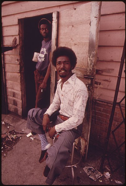 File:BLACK MEN AT THE ENTRANCE TO A POOL HALL WHERE THEY HANG AROUND DAILY, LOCATED ON ROOSEVELT ROAD IN THE HEART OF THE... - NARA - 556153.jpg