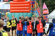 Deutsch: Beachhandball Europameisterschaften 2019 (Beach handball Euro); Tag 5: 6. Juli 2019 – Männer, Platzierungsspiel für die Ränge 5–8, Frankreich-Deutschland 0:2 (18:22, 16:19) English: Beach handball Euro; Day 5: 6 July 2019 – Placement Match/Cross Match for rank 5–8 Men – Frankreich-Deutschland 0:2 (18:22, 16:19)