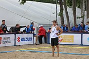 Deutsch: Beachhandball Europameisterschaften 2019 (Beach handball Euro); Tag 3: 4. Juli 2019 – Männer, Hauptrunde Gruppe I, Dänemark-Spanien 2:0 (23:20, 29:22) English: Beach handball Euro; Day 3: 4 July 2019 – Men Main Round Group I – Denmark-Spain 2:0 (23:20, 29:22)