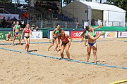 Deutsch: Beachhandball Europameisterschaften 2019 (Beach handball Euro); Tag 2: 3. Juli 2019 – Frauen, Vorrunde Gruppe D, Ukraine-Deutschland 2:0 (23:22, 32:24) English: Beach handball Euro; Day 2: 3 July 2019 – Women Preliminary Round Group D – Ukraine-Germany 2:0 (23:22, 32:24)