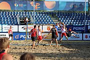 Deutsch: Beachhandball Europameisterschaften 2019 (Beach handball Euro); Tag 4: 5. Juli 2019 – Männer, Viertelfinale, Russland-Polen 2:0 (30:22, 19:18) English: Beach handball Euro; Day 4: 5 July 2019 – Quarter Final Men – Russia-Poland 2:0 (30:22, 19:18)