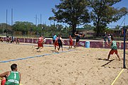 Deutsch: Beachhandball bei den Olympischen Jugendspielen 2018; Tag 4, 10. Oktober 2018; Jungs, Vorrunde, Gruppe A - Uruguay-Ungarn 0:2 English: Beach handball at the 2018 Summer Youth Olympics at 10 October 2018 – Boys Preliminary Round Group A – Uruguay-Hungary 0:2