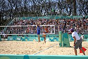 Deutsch: Beachvolleyball bei den Olympischen Jugendspielen 2018; Tag 11, 17. Oktober 2018; Jungen,Finale – Niederlande (Matthew Immers/Yorick de Groot)-Schweden (David Åhman/Jonatan Hellvig) 0:2 (20–22/15–21) English: Beach volleyball at the 2018 Summer Youth Olympics at 17 October 2018 – Final – Netherlands (Matthew Immers/Yorick de Groot)-Sweden (David Åhman/Jonatan Hellvig) 0:2 (20–22/15–21)