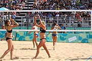 Deutsch: Beachvolleyball bei den Olympischen Jugendspielen 2018; Tag 11, 17. Oktober 2018; Jungen, Spiel um Platz 3 – USA (Devon Newberry/Lindsey Sparks)-Norwegen (Emilie Olimstad/Frida Berntsen) 1:2 (21–1/13–21/9–15) English: Beach volleyball at the 2018 Summer Youth Olympics at 17 October 2018 – Bronze Medal Match – USA (Devon Newberry/Lindsey Sparks)-Norway (Emilie Olimstad/Frida Berntsen) 1:2 (21–1/13–21/9–15)