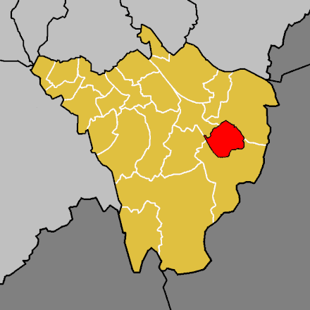 The ward of Orpington (red) shown within the borough of Bromley (orange)