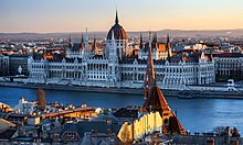 The Hungarian Parliament Building on the banks of the Danube in Budapest Budapest Hungarian Parliament (31363963556).jpg