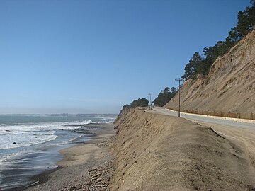 In several other areas, SR 1 runs right besides the ocean, as seen here near Pescadero, Pomponio and San Gregorio State Beaches in San Mateo County