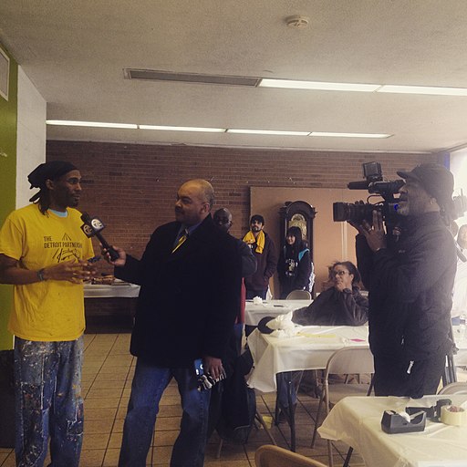 Chazz Miller being interviewed by Detroit Local News