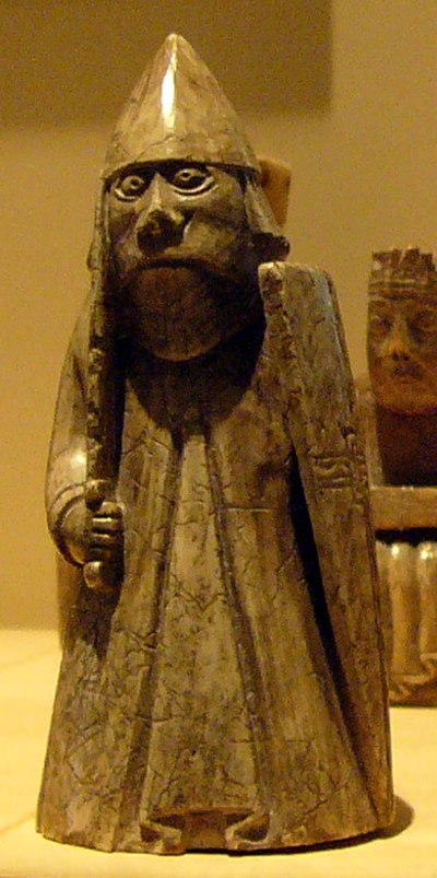 A rook gaming piece of the Lewis chessmen. The Scandinavian connections of leading members of the Isles may have been reflected in their military arma