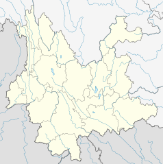 Mapa konturowa Junnanu, po lewej znajduje się punkt z opisem „Baoshan”